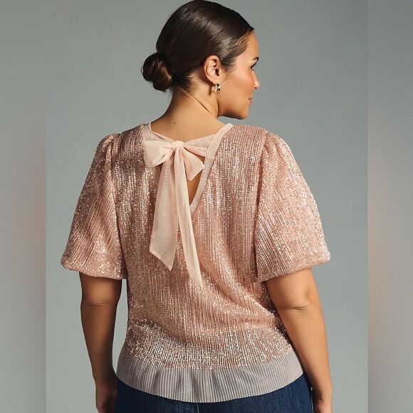 Anthropologie Sarah Hann Sequined Puff Sleeve Top NWT - Picture 5 of 16